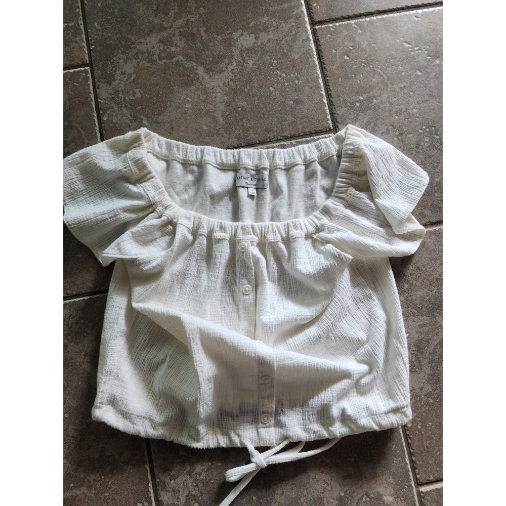 Madewell Texture & Thread White Off The Shoulder Button Front Crop Top Medium